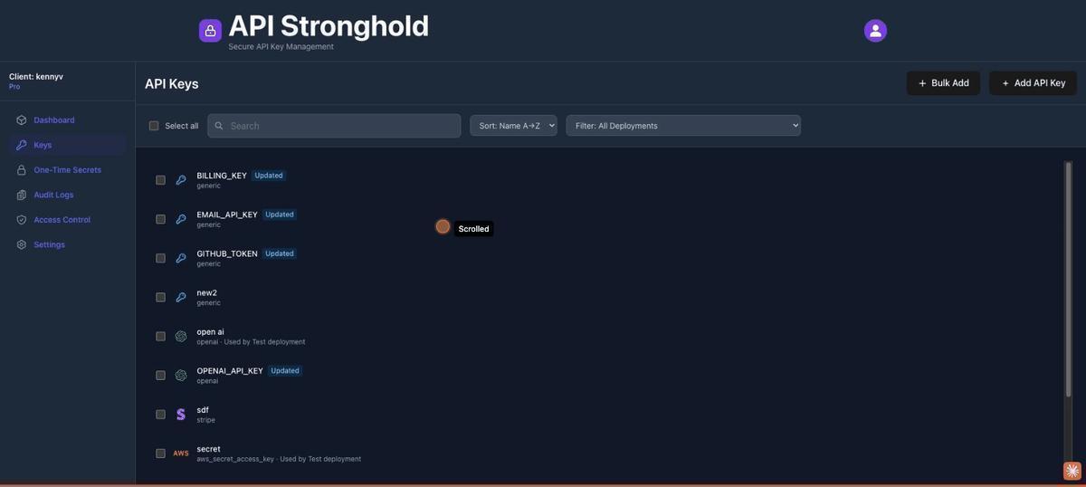 The Bulk Add button on the Keys page, a green button with a plus icon in the header bar.